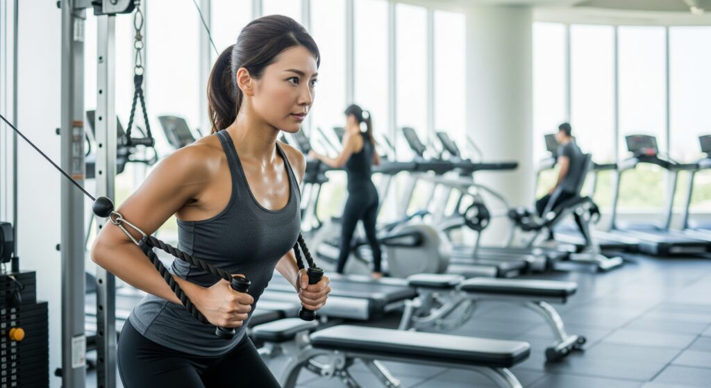 ジムに通う頻度を決め、ジムでトレーニングをする女性