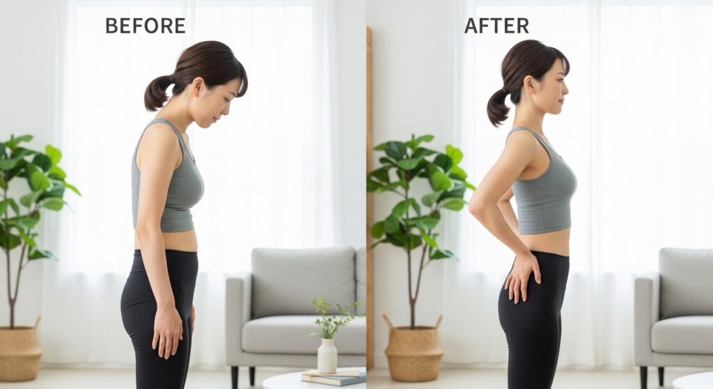 お腹を引き締めるためにトレーニングをしている女性のビフォーアフター