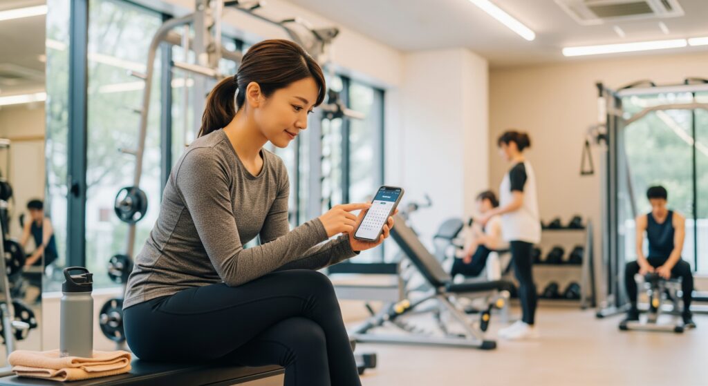 ジムに通う頻度をメモする女性