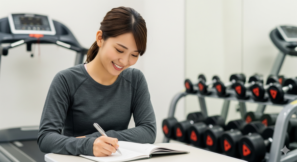 ジム ダイエット 効果を高めるために週2～3回の頻度で計画を立てている日本人女性のイメージ写真