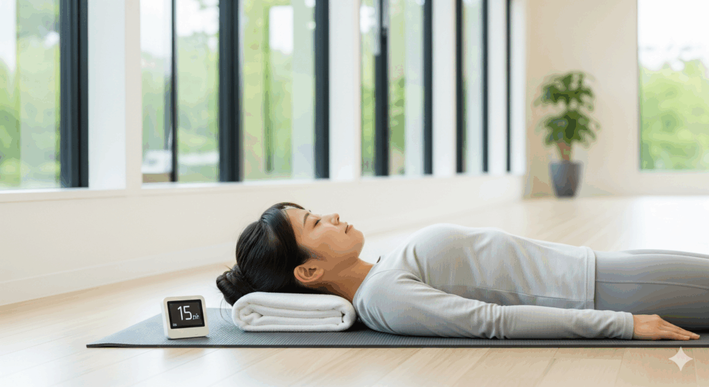 筋トレ後に15〜30分の短い昼寝をとる女性がリラックスしている様子