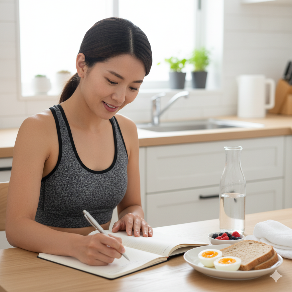 ゆで卵の摂取量を記録する20代女性のリアルな写真イメージ
